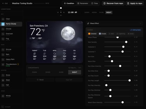 Tool UI - Building a weather widget is more complicated than you'd think! So much so that I had to build an app just for calibrating dozens of weather effects across all conditions and times of day.